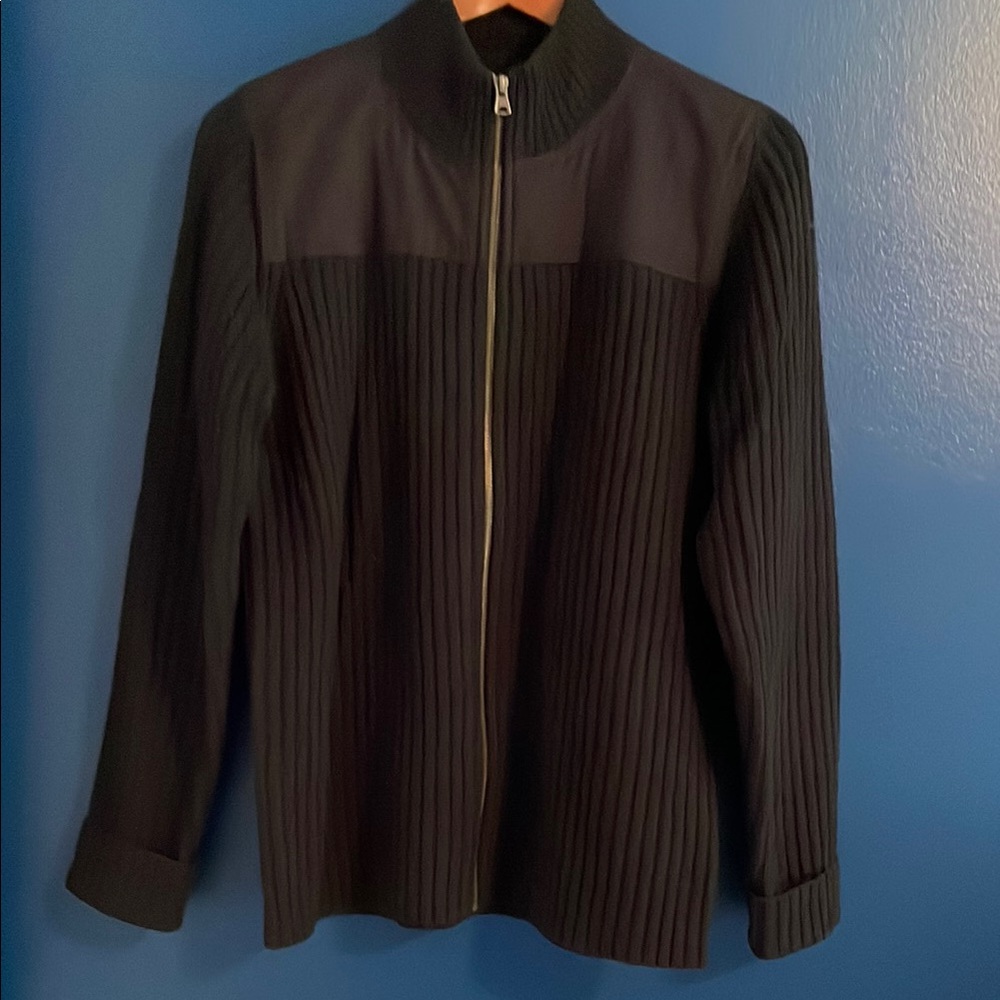 Black Ribbed Zip-Up Sweater